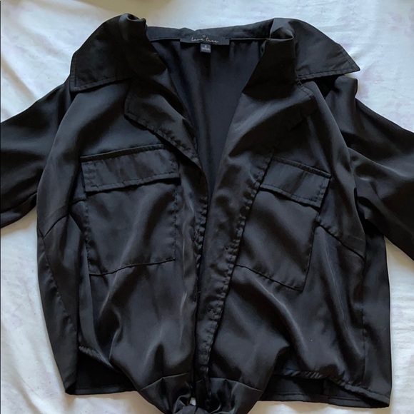 Love Tree Tops - Black Satin Button Up Top
